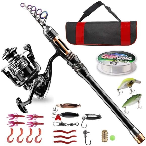 Fishing Rod Kit, Carbon Fiber Telescopic Fishing Pole and Reel Combo - Picture 1 of 6